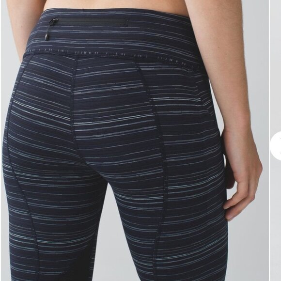 Lululemon Pace Rival Run Crop Leggings Cyber Stripe Naval Blue Black - Picture 5 of 16